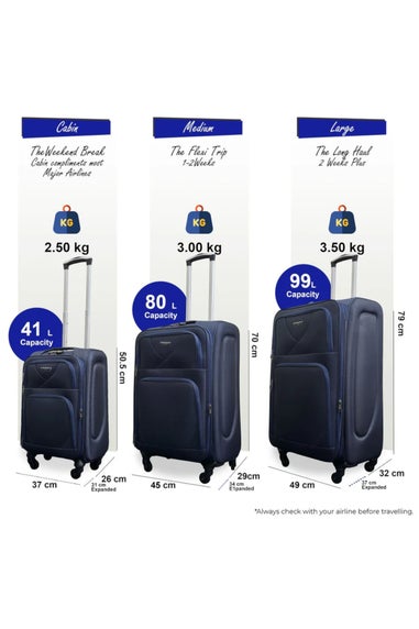 Infinity Luggage Navy Soft Shell Lightweight  Nylon Suitcase