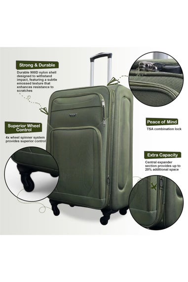 Infinity Luggage Khaki Soft Shell Lightweight  Nylon Suitcase