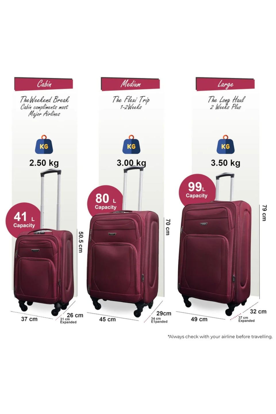 Infinity Luggage Wine Soft Shell Lightweight  Nylon Suitcase