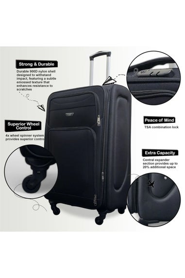 Infinity Luggage Black Soft Shell Lightweight Underseat Nylon Suitcase