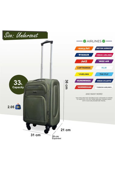 Infinity Luggage Khaki Soft Shell Lightweight Underseat Nylon Suitcase