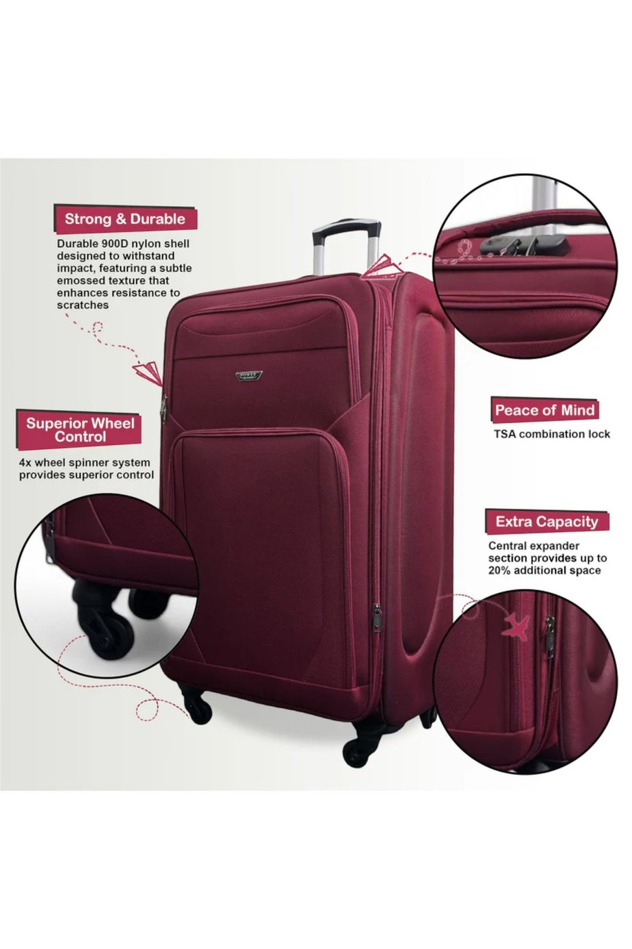 Infinity Luggage Wine Soft Shell Lightweight Underseat Nylon Suitcase