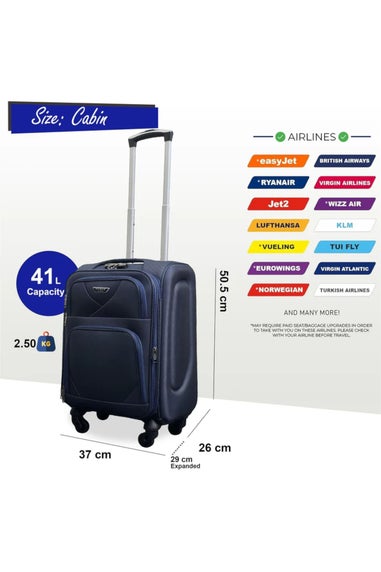 Infinity Luggage Navy Expandable Soft Shell Cabin Suitcase