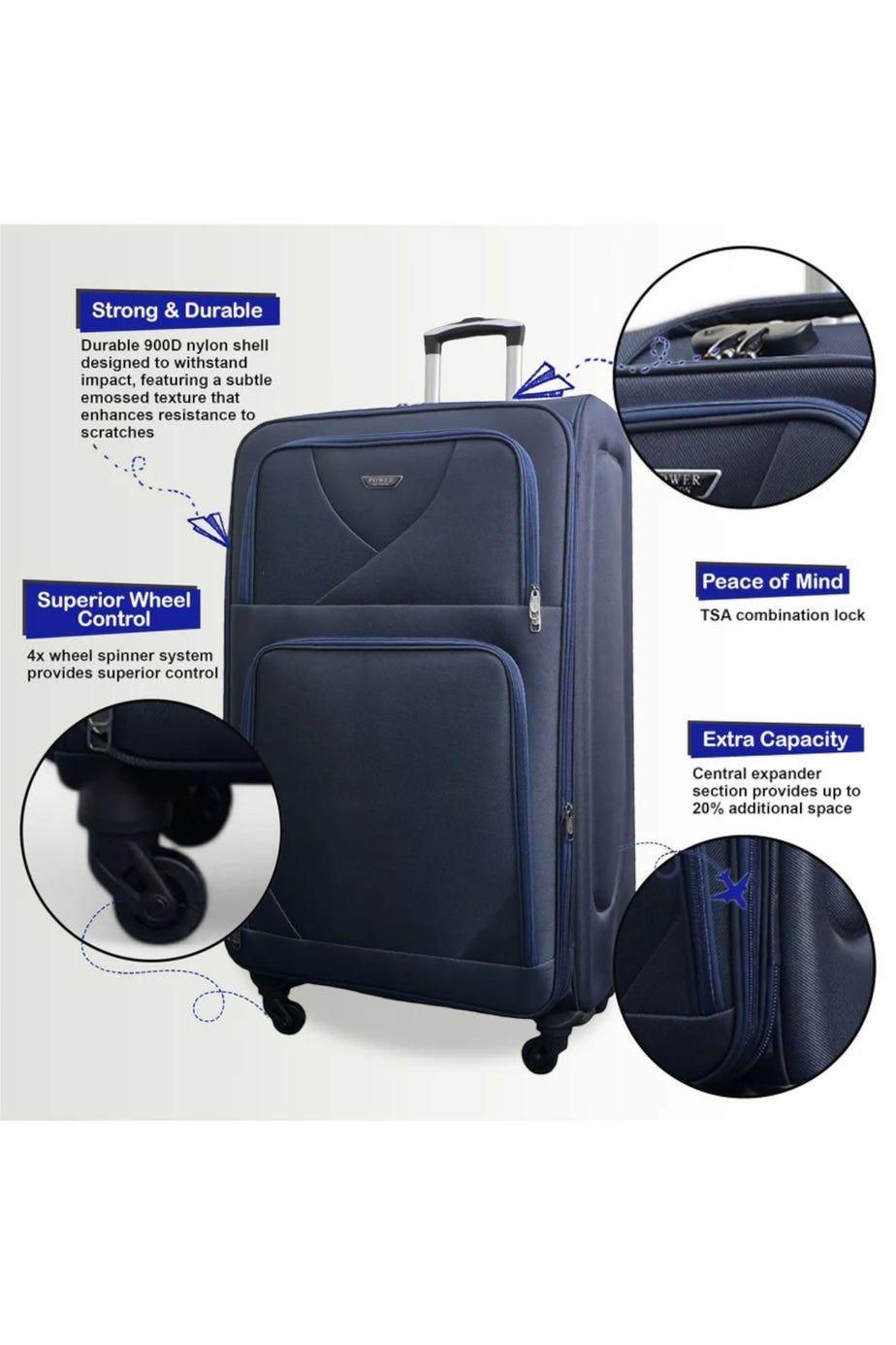 Infinity Luggage Navy Expandable Soft Shell Cabin Suitcase
