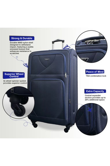 Infinity Luggage Navy Expandable Soft Shell Cabin Suitcase
