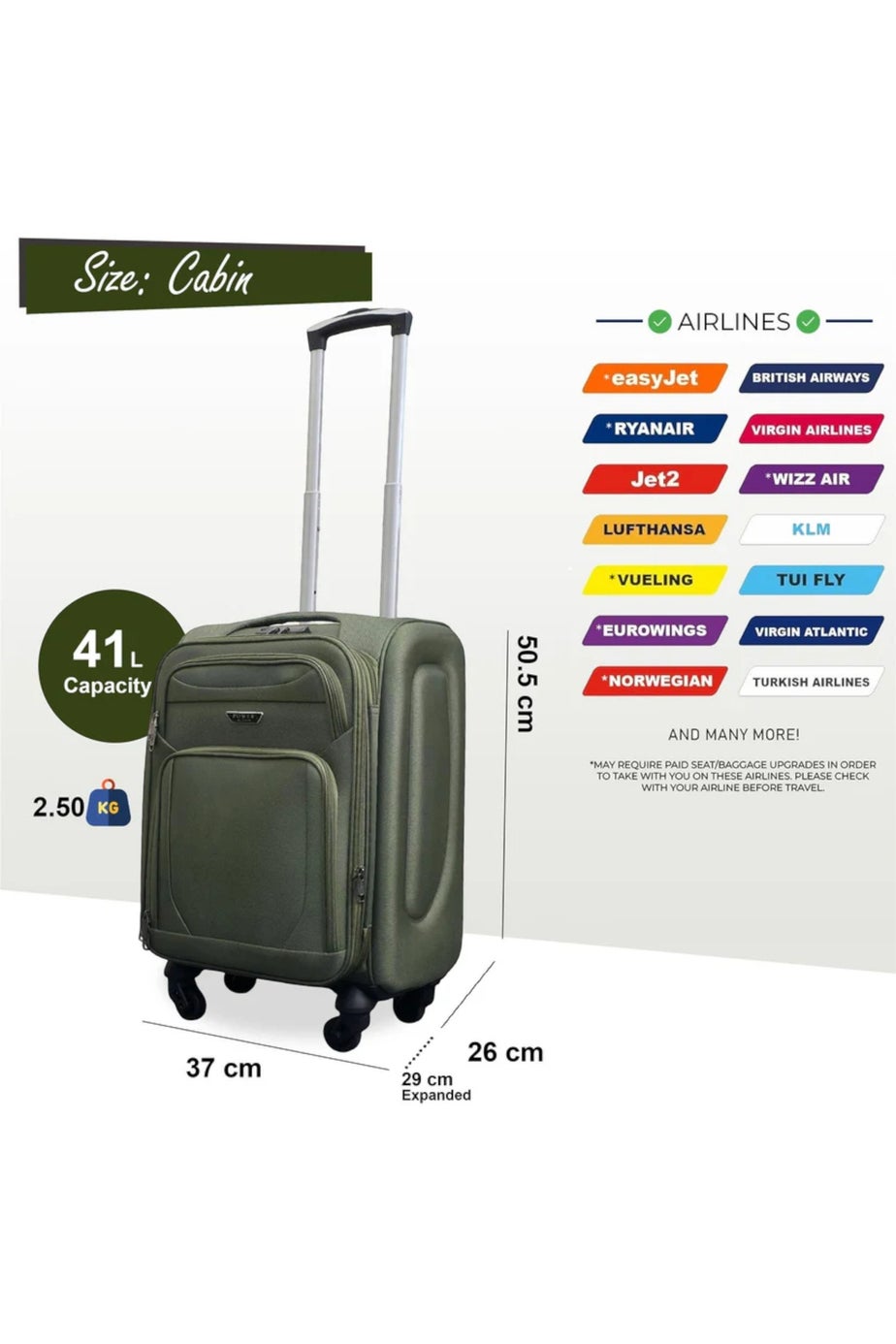 Infinity Luggage Khaki Expandable Soft Shell Cabin Suitcase