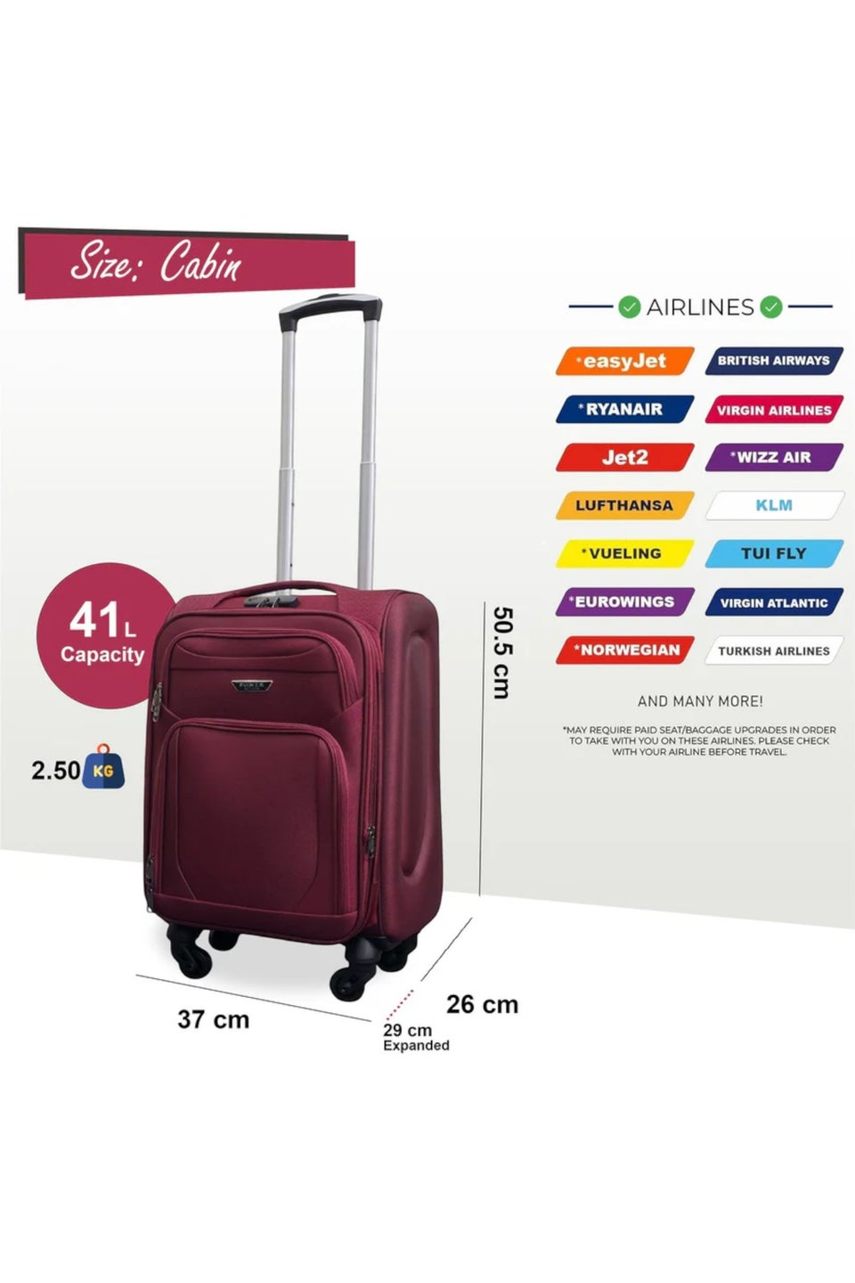 Infinity Luggage Wine Expandable Soft Shell Cabin Suitcase