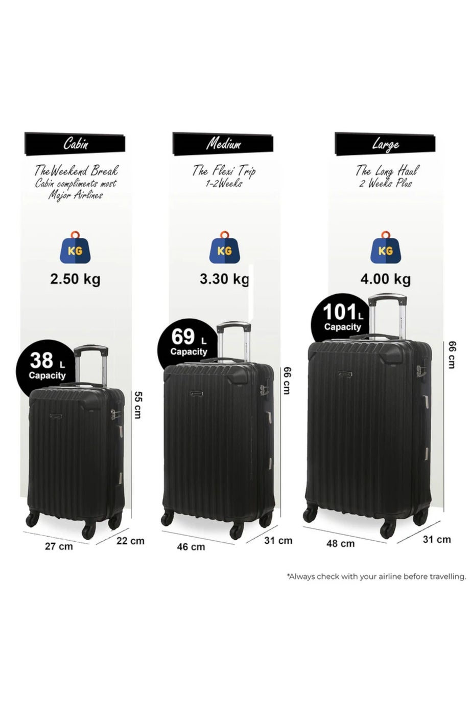 Infinity Luggage Black Hard Shell ABS  Suitcase