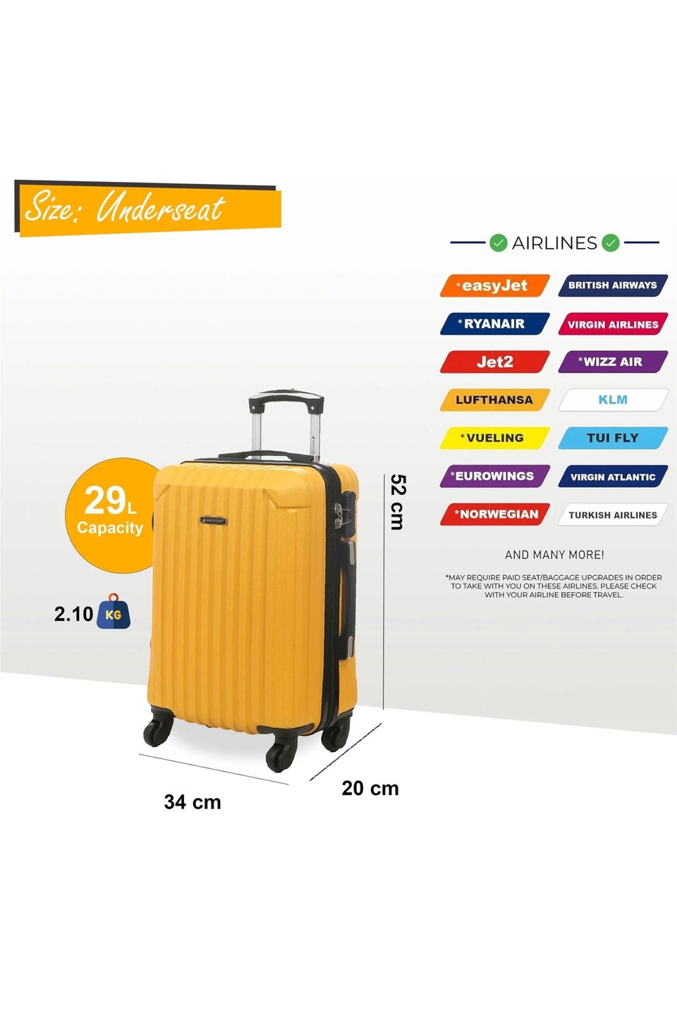 Infinity Luggage Yellow Hard Shell ABS Suitcase