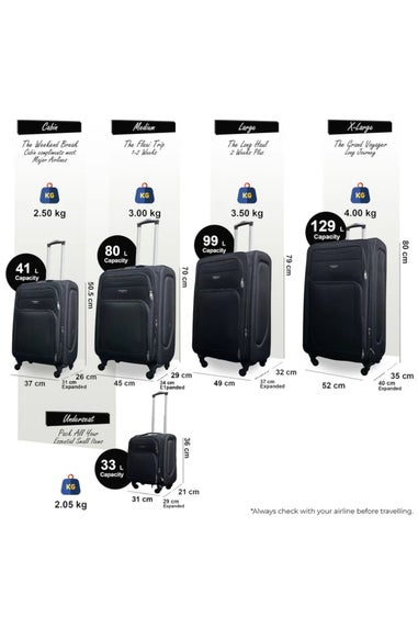 Infinity Luggage Black Soft Shell Lightweight  Nylon Suitcase Set