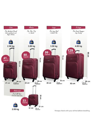Infinity Luggage Wine Soft Shell Lightweight  Nylon Suitcase Set