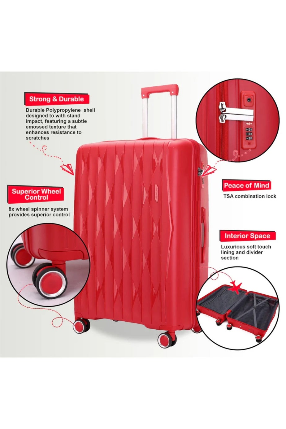 Infinity Luggage Red Hard Shell Suitcase TSA Travel
