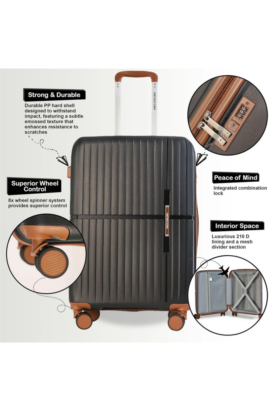 Infinity Luggage Black Hard Shell Strong Suitcase