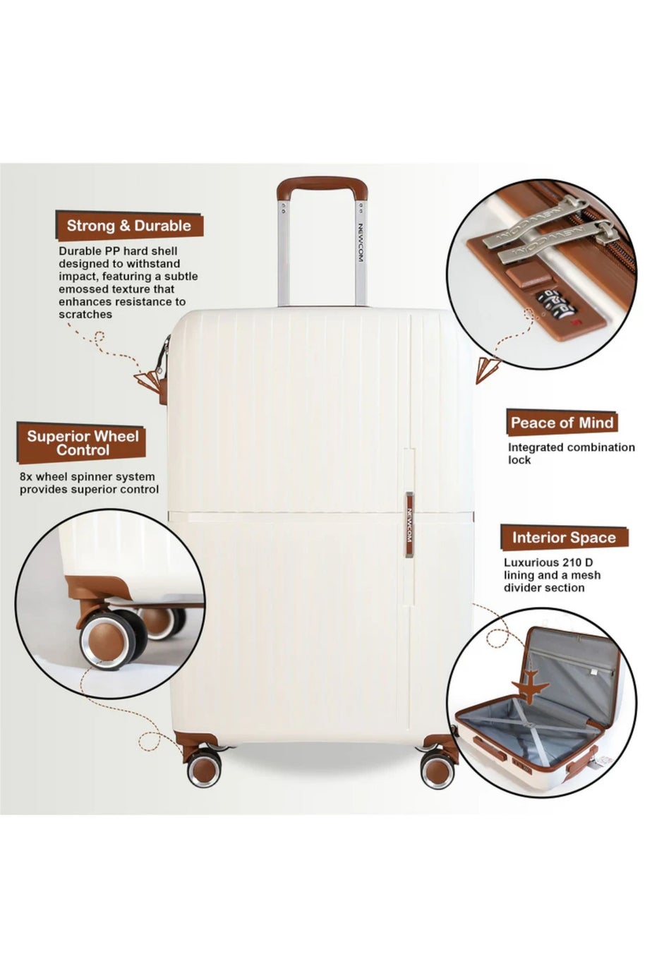 Infinity Luggage White Hard Shell Strong Suitcase