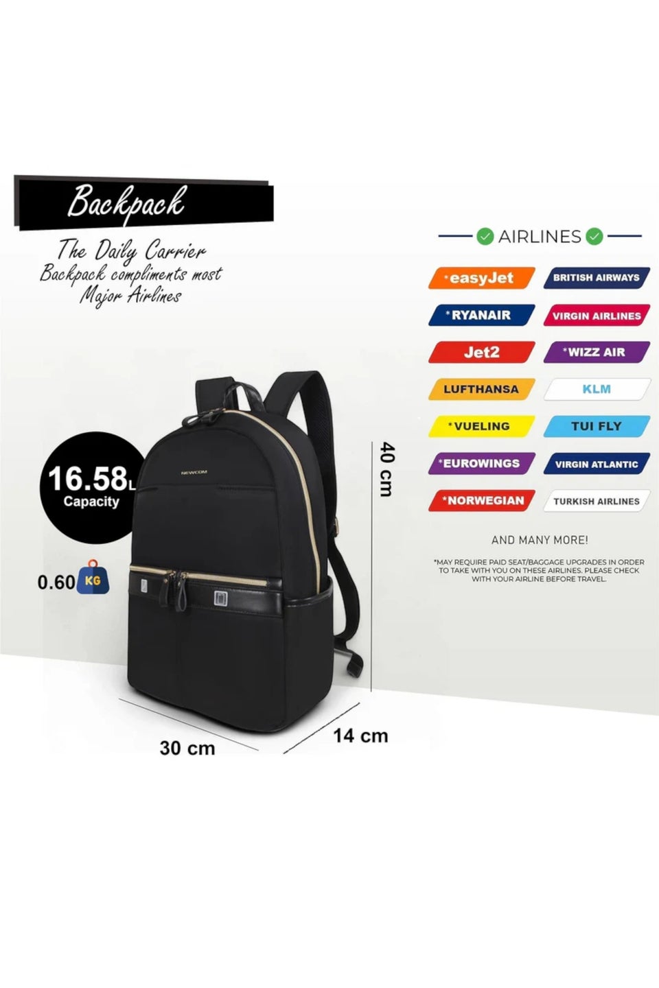 Infinity Luggage Black Backpack Rucksack