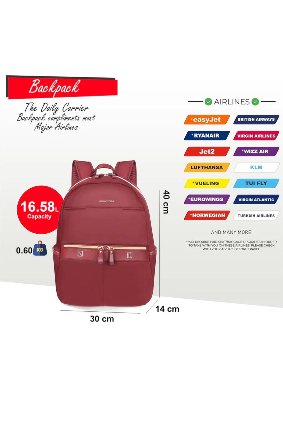 Infinity Luggage Red Backpack Rucksack