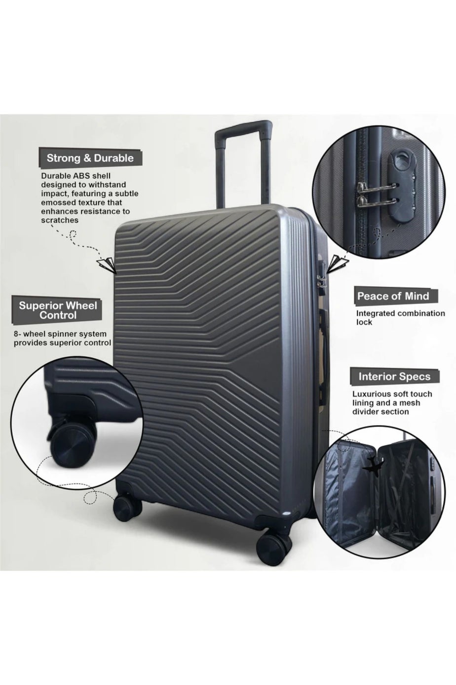 Infinity Luggage Grey Hardshell Robust Suitcases