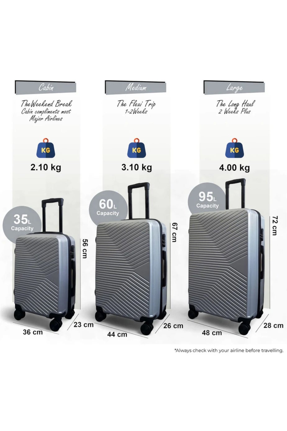 Infinity Luggage Silver Hardshell Robust Suitcases
