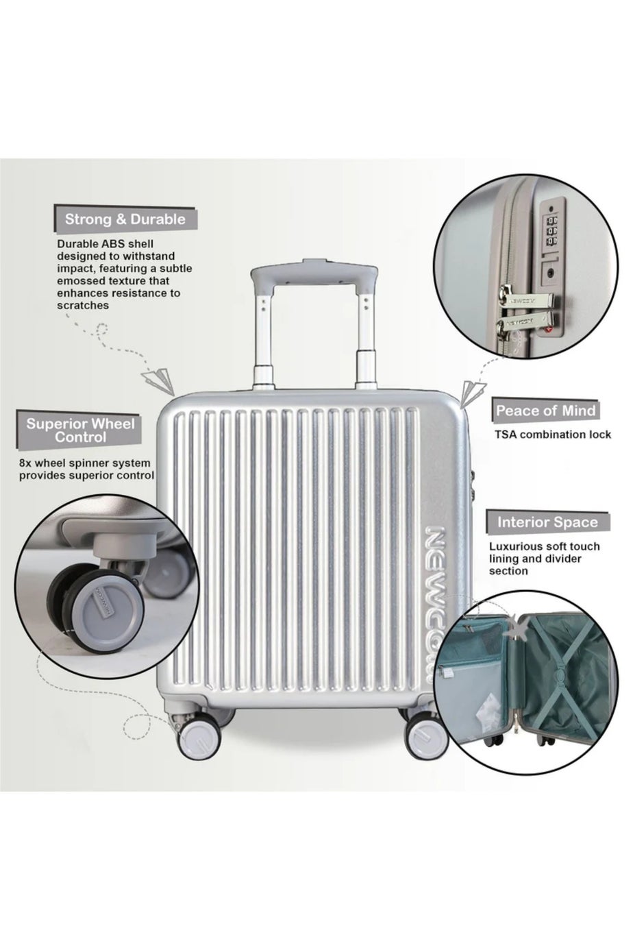 Infinity Luggage Silver Hard Shell Cabin TSA Secure
