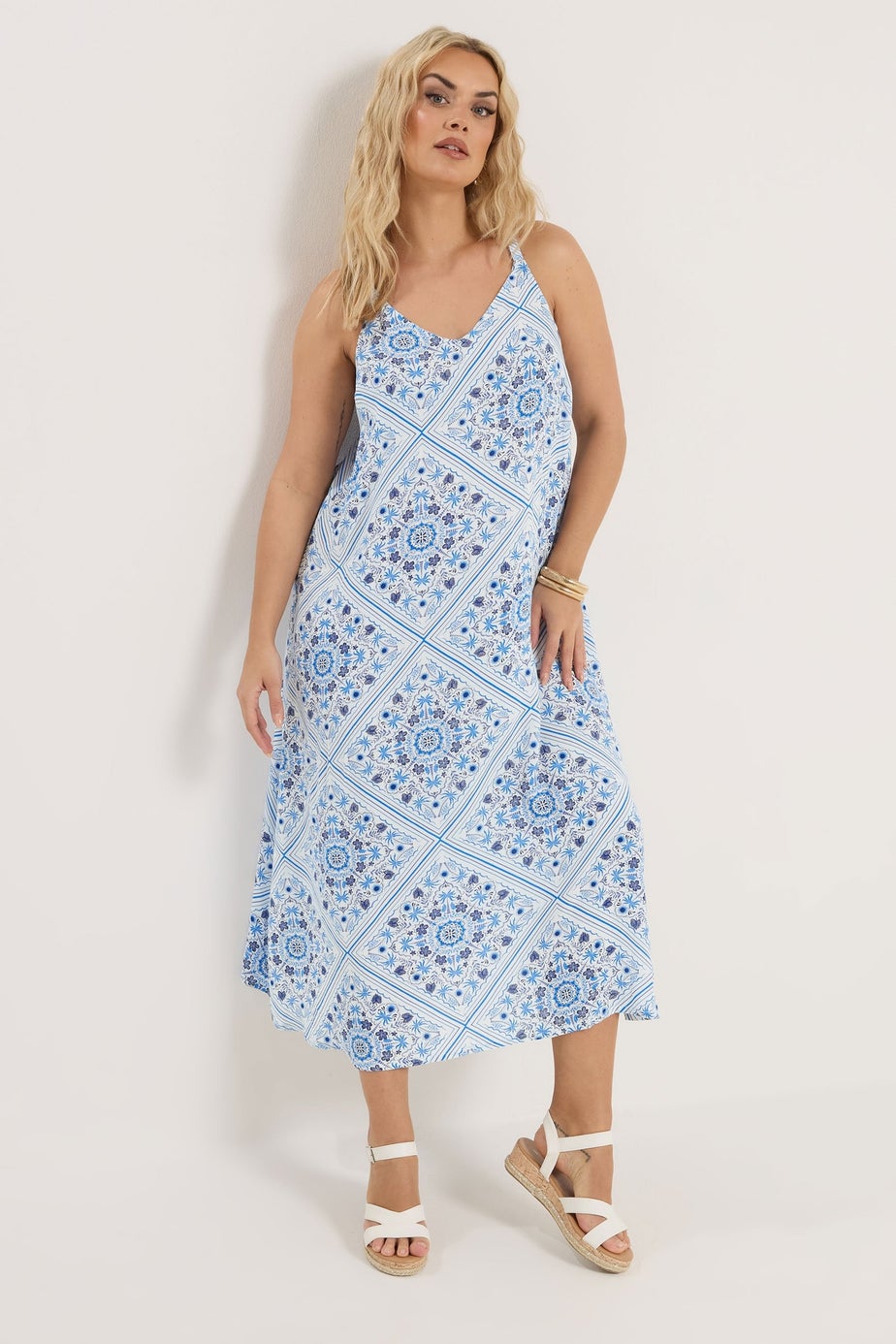 Yours Curve Blue Tile Print Throw On Maxi Dress