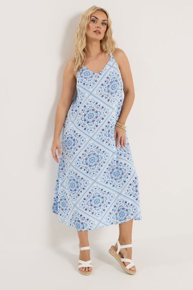 Yours Curve Blue Tile Print Throw On Maxi Dress
