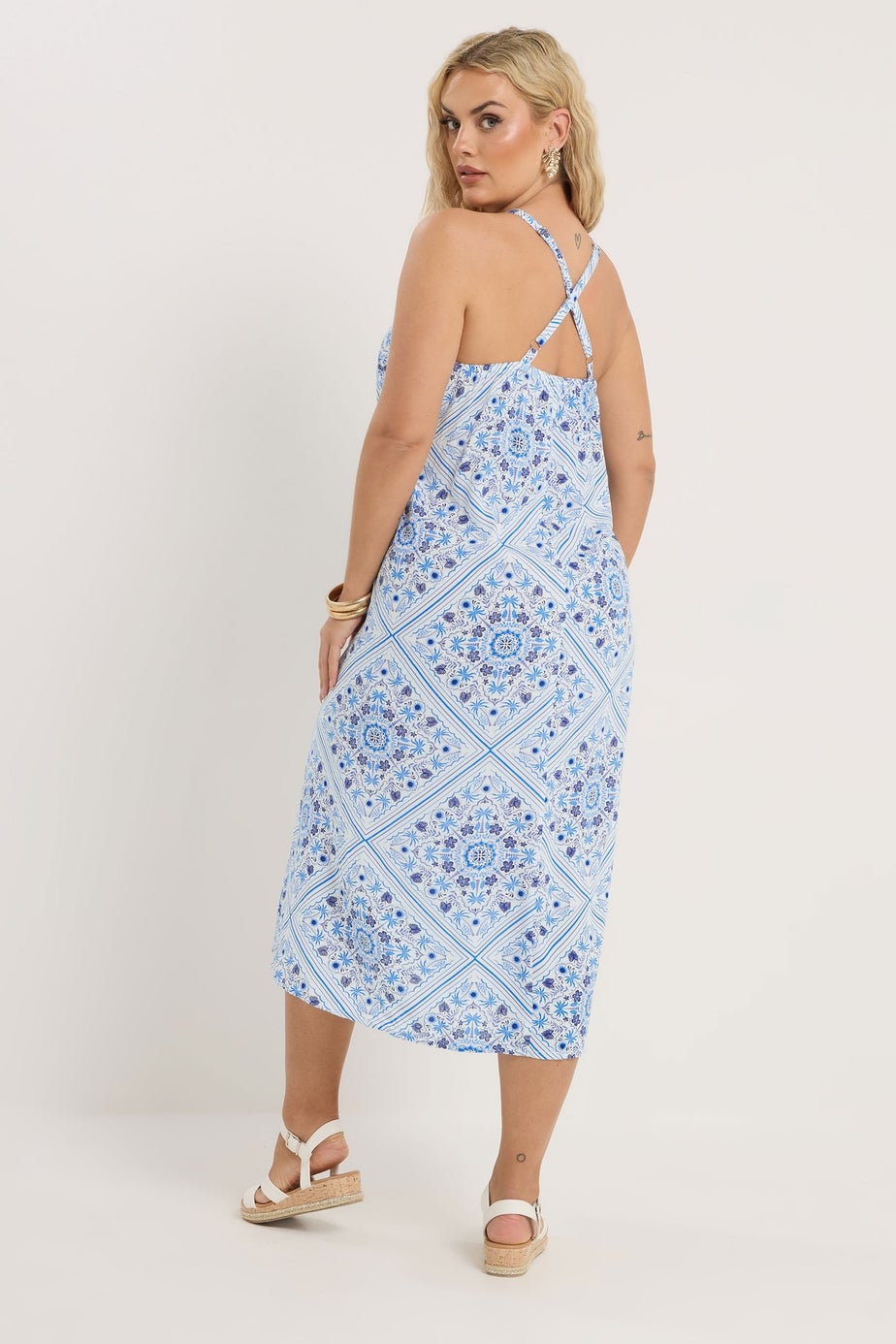 Yours Curve Blue Tile Print Throw On Maxi Dress