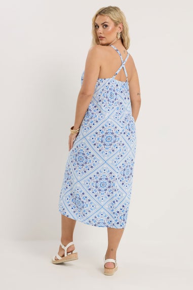 Yours Curve Blue Tile Print Throw On Maxi Dress