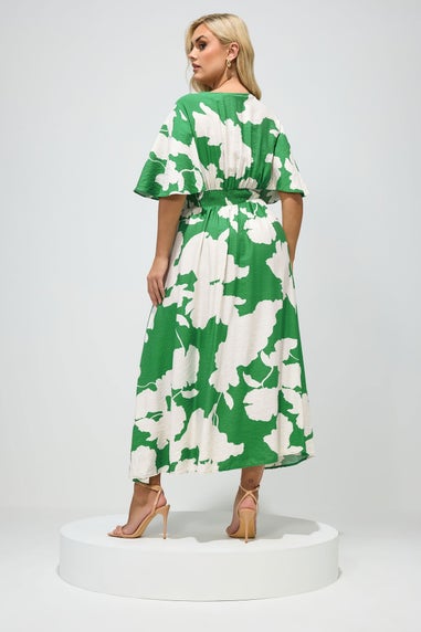 Yours London Curve Green Floral Linen Look Wrap Dress