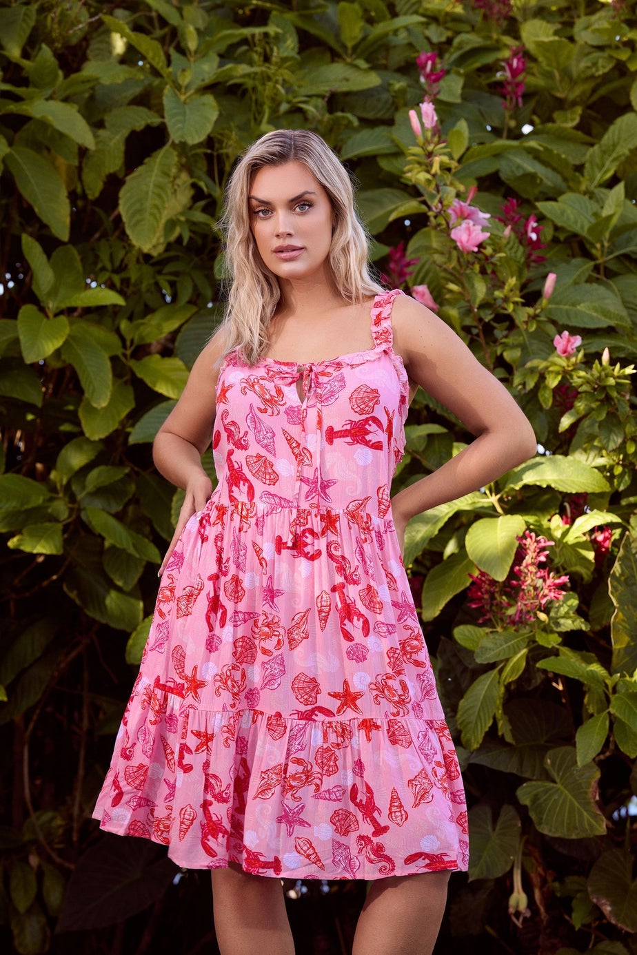Yours Curve Pink Mixed Shell Print Dress