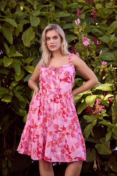 Yours Curve Pink Mixed Shell Print Dress