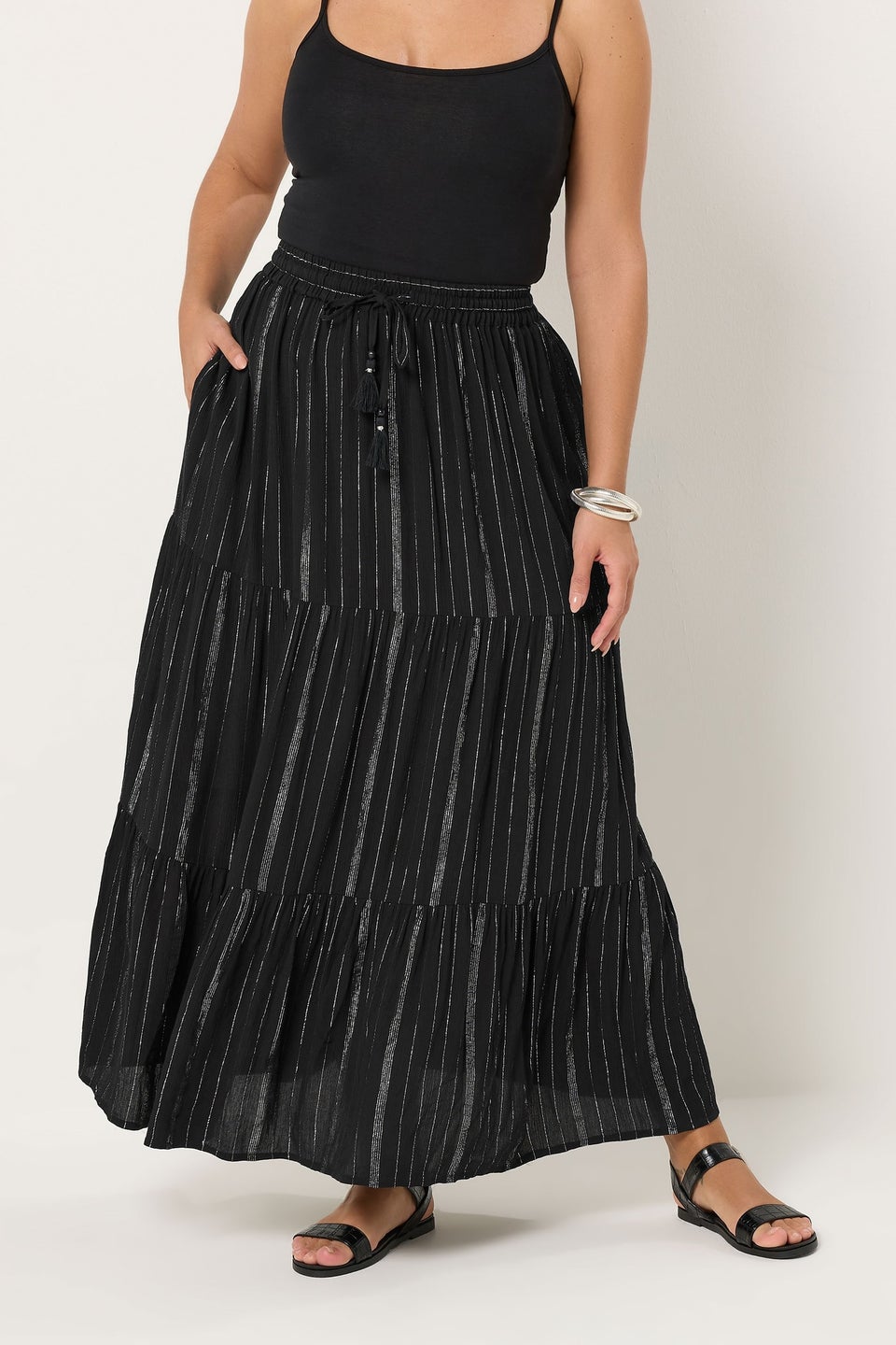 Yours Curve Black Crinkle Beach Maxi Skirt
