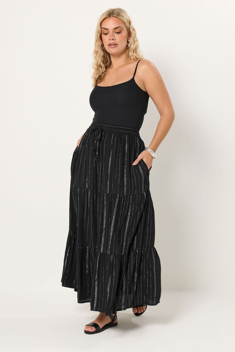 Yours Curve Black Crinkle Beach Maxi Skirt