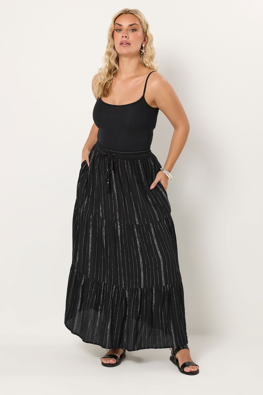 Yours Curve Black Crinkle Beach Maxi Skirt
