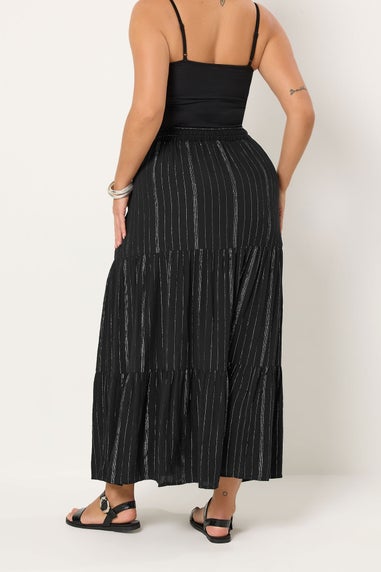 Yours Curve Black Crinkle Beach Maxi Skirt