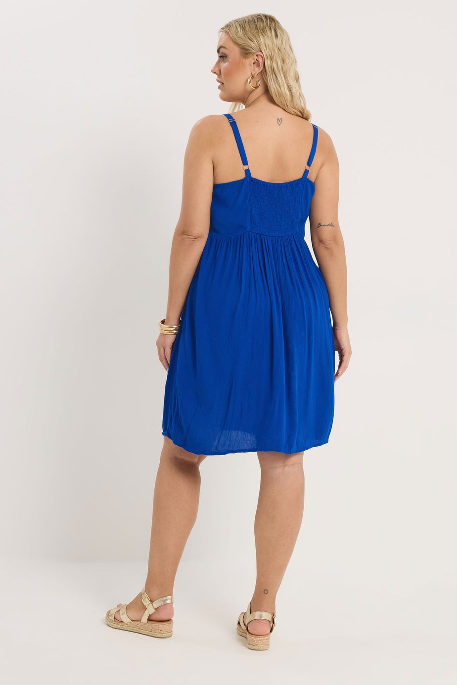 Yours Curve Cobalt Blue Crochet Crinkle Mini Dress