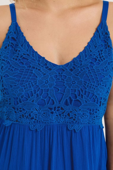 Yours Curve Cobalt Blue Crochet Crinkle Mini Dress