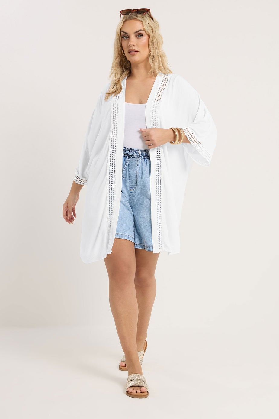 Yours Curve White Crinkle Beach Kimono