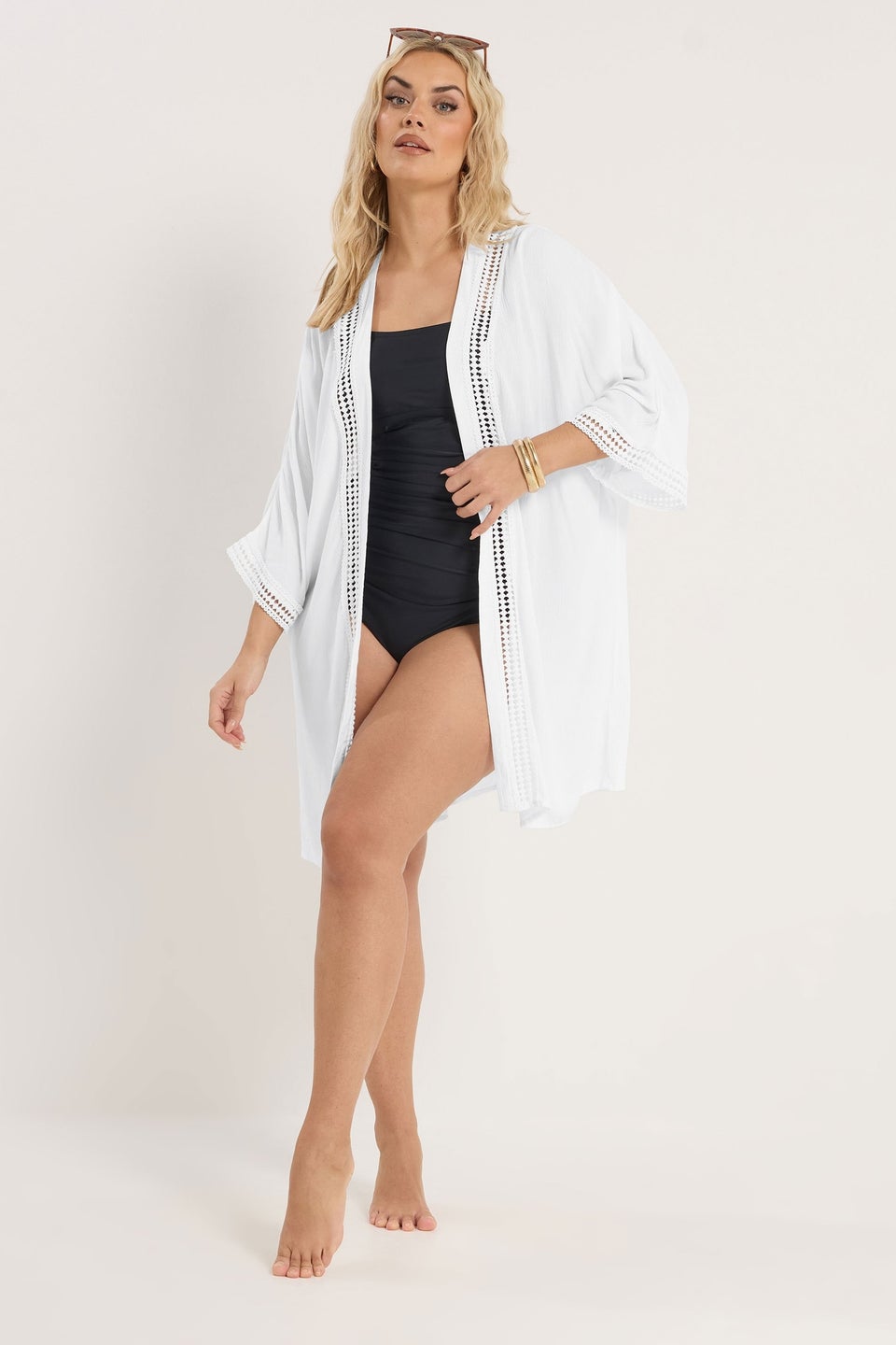 Yours Curve White Crinkle Beach Kimono