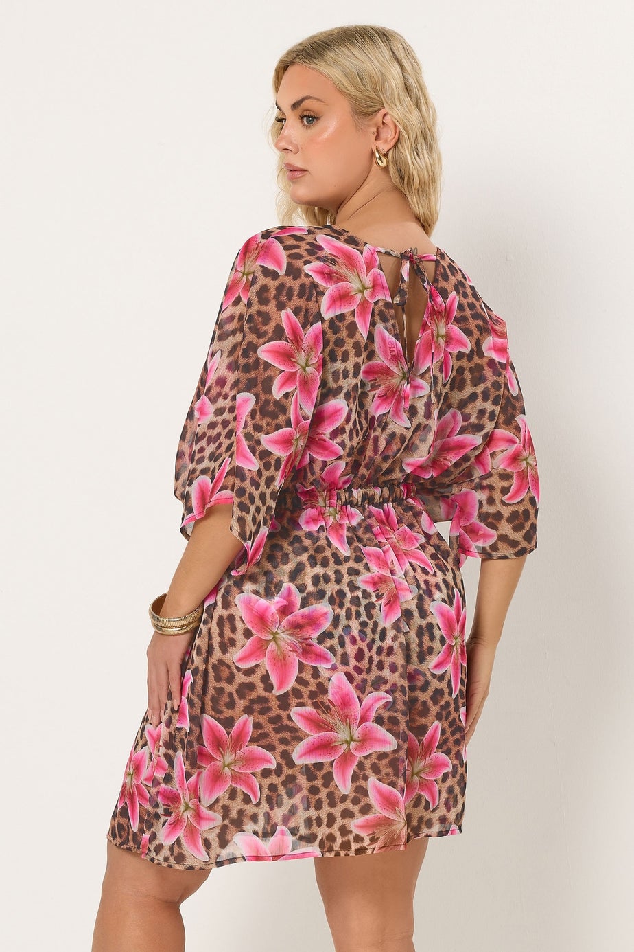 Yours Curve Brown Floral Leopard Chiffon Kimono