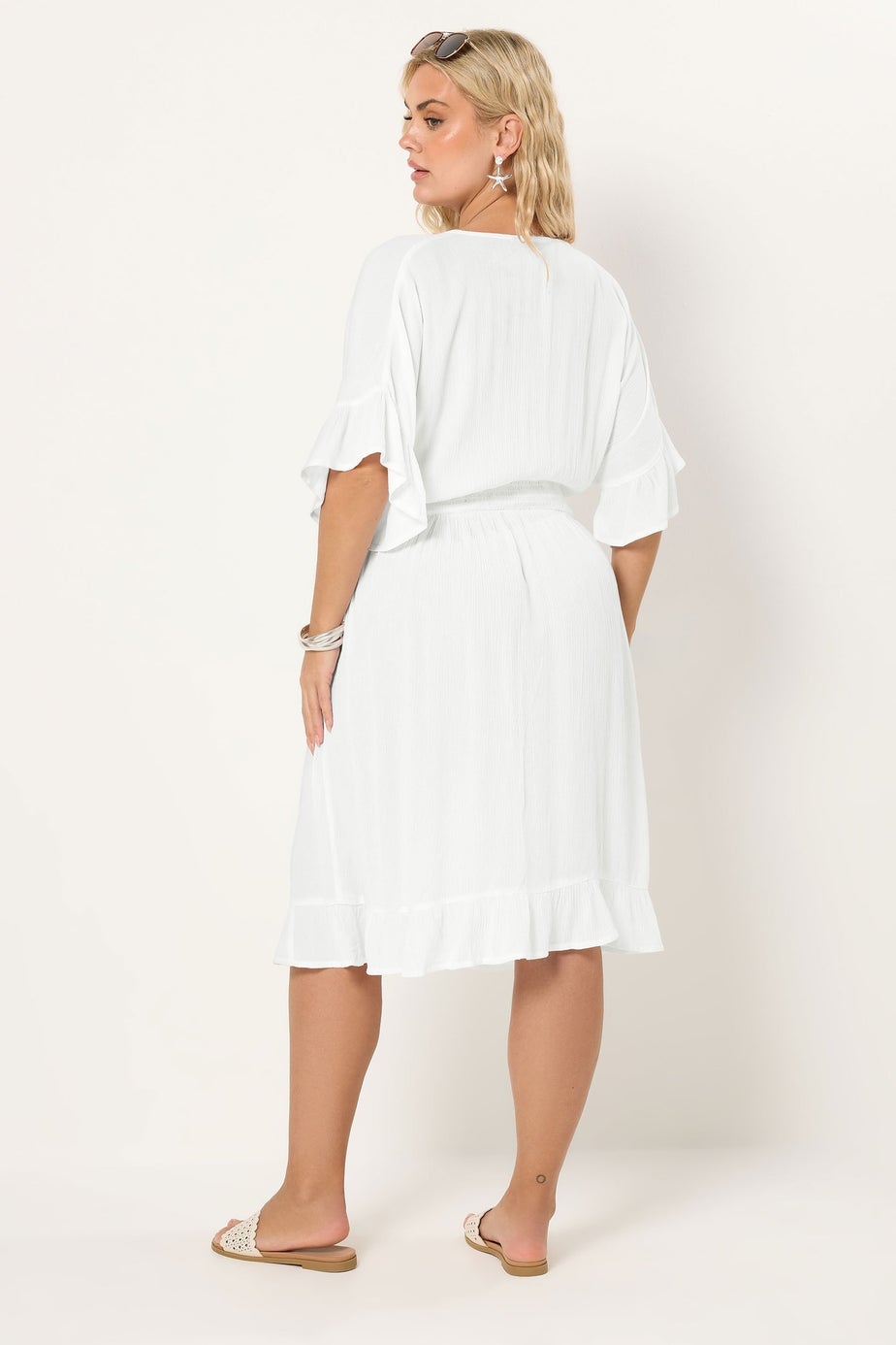 Yours Curve White Crinkle Beach Dress