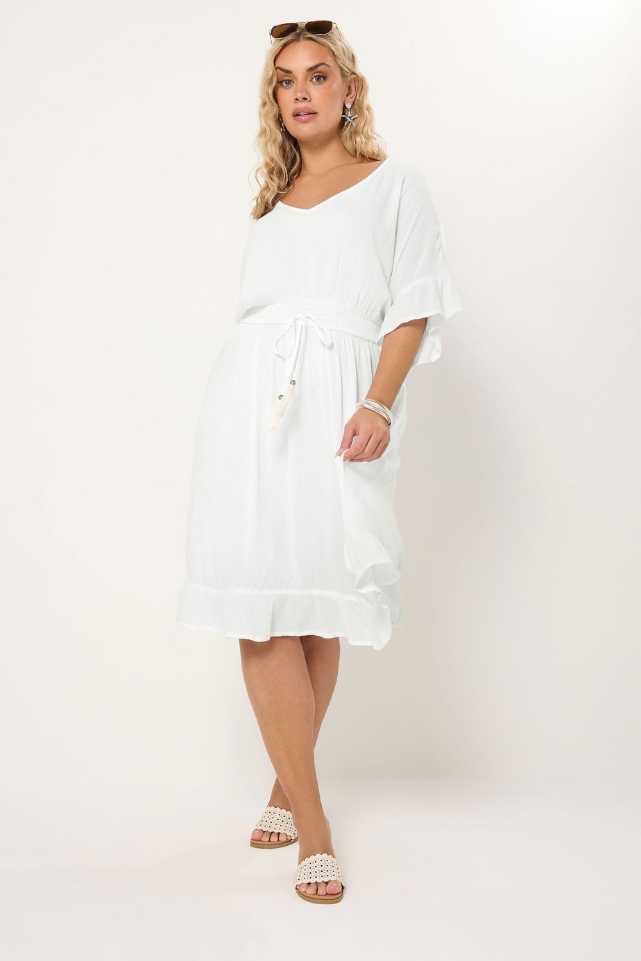 Yours Curve White Crinkle Beach Dress
