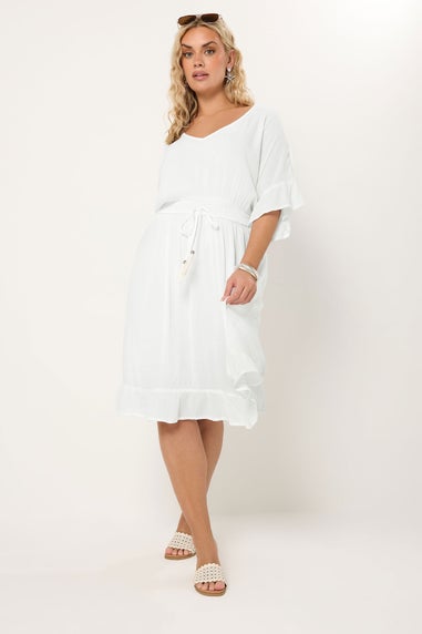 Yours Curve White Crinkle Beach Dress