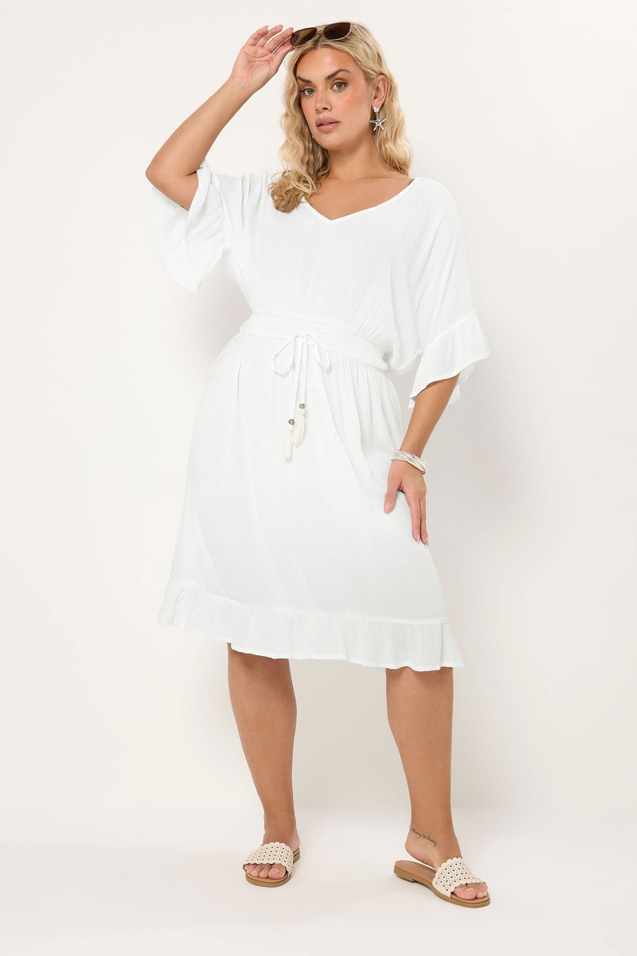 Yours Curve White Crinkle Beach Dress