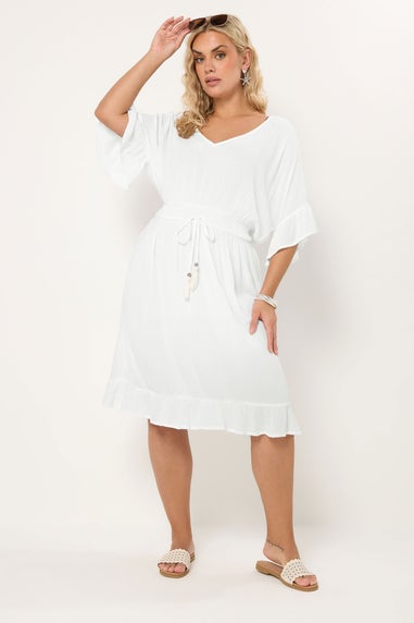 Yours Curve White Crinkle Beach Dress