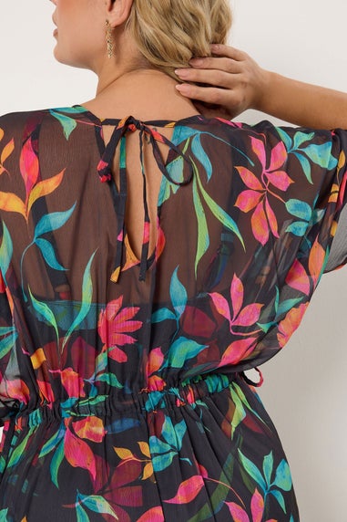 Yours Curve Black Floral Chiffon Kimono