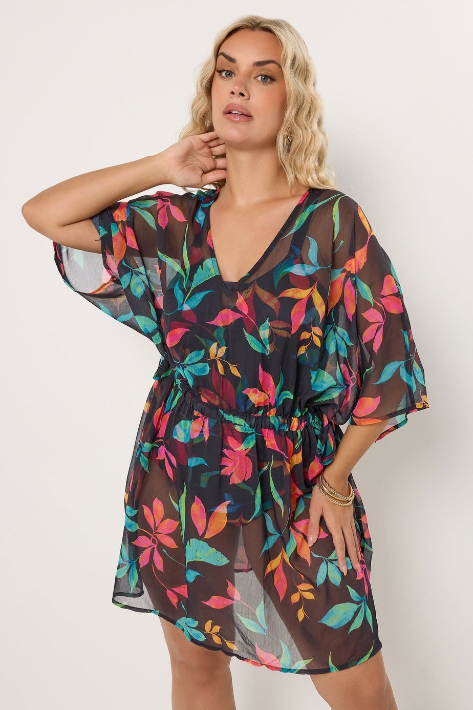 Yours Curve Black Floral Chiffon Kimono