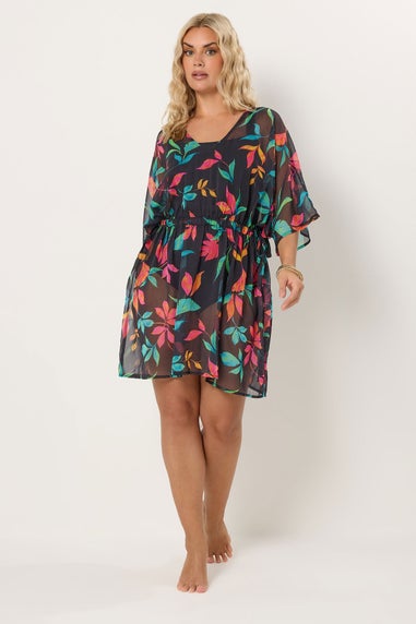 Yours Curve Black Floral Chiffon Kimono