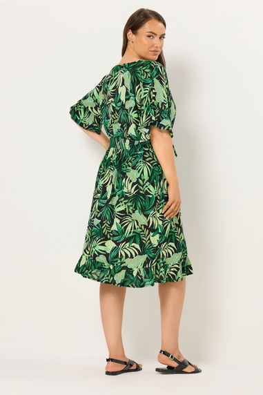 Yours Curve Black Palm Leaf Crinkle Beach Dress