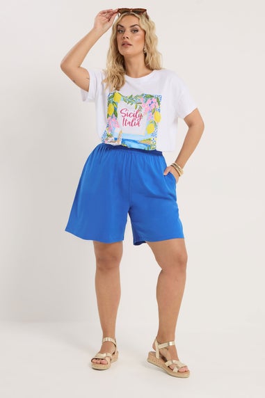 Yours Curve Dark Blue Shirred Shorts