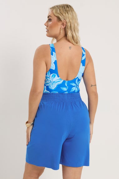 Yours Curve Dark Blue Shirred Shorts